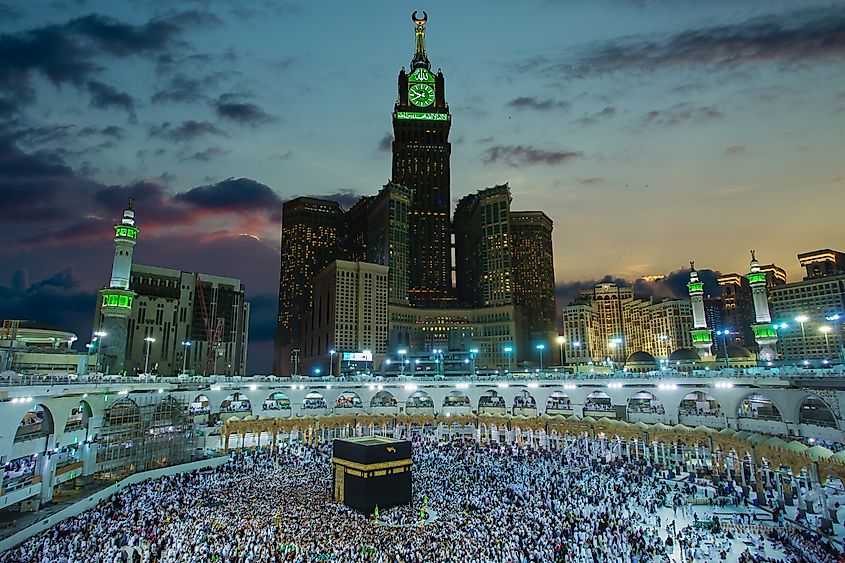 A multitude of pilgrims walking around the Kaaba in Mecca, Saudi Arabia