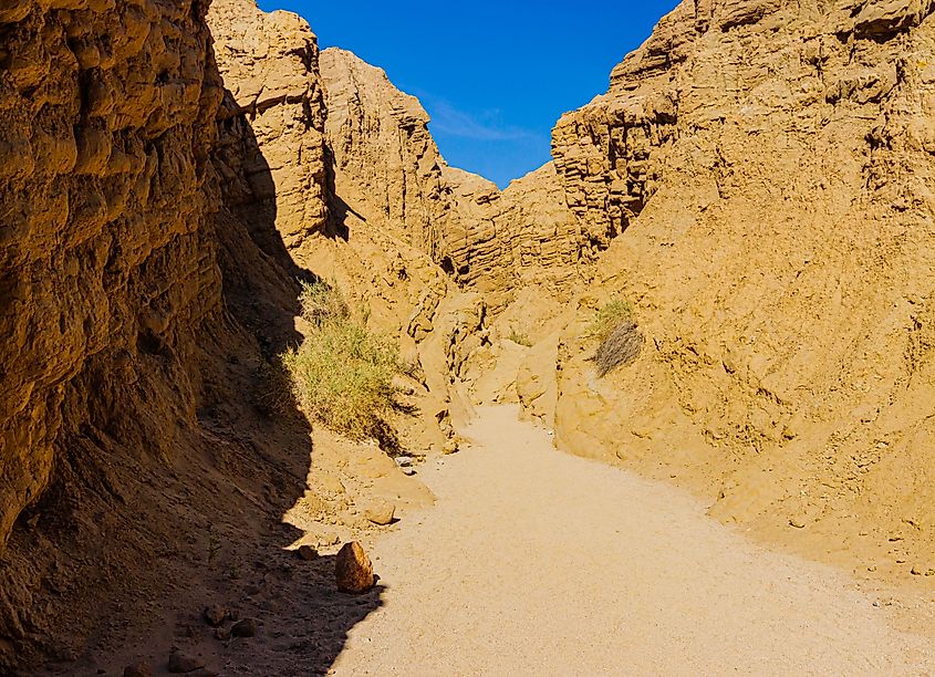 Hiking Through The Borrego Badlands in The Slot, Anza-Borrego Desert State Park, California, USA