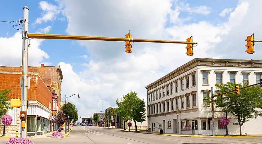 : The business district on Broadway Street in Logansport, Indiana Editorial credit: Roberto Galan / Shutterstock.com