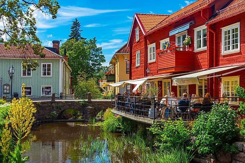 Vibrant timber homes in Eksjo, Sweden.
