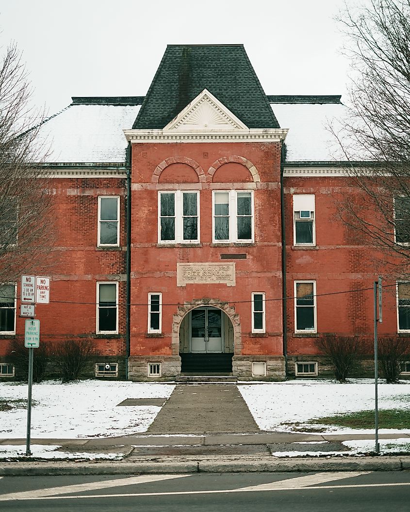 Historic Union Free School building in Ellicottville, New York.