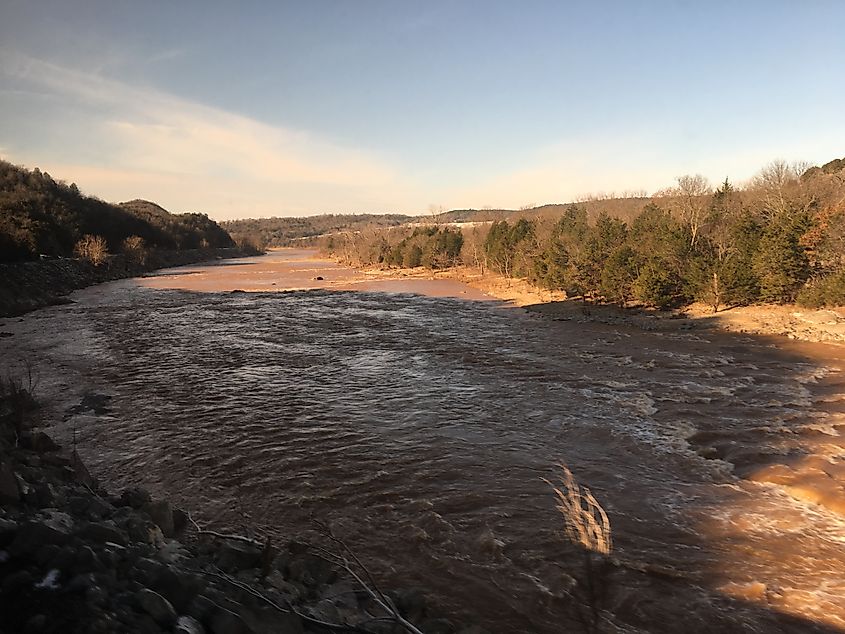 The Red River on the Oklahoma-Texas border.