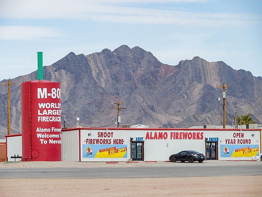 Exterior view of the Alamo Fireworks Megastore in Alamo, Nevada