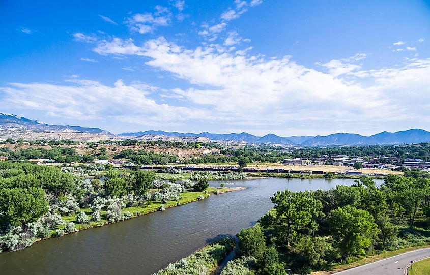 Aerial view of rest area near Colorado River at Rifle, Colorado.