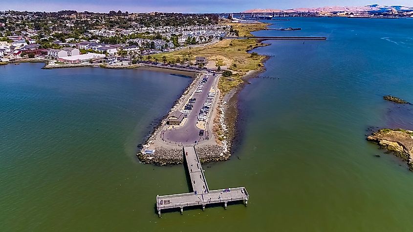 View of the historic Benicia waterfront from a drone.