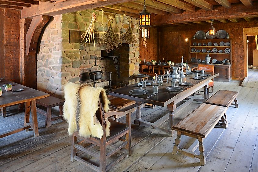 Historic house interior in Port Royal National Historic Site in Port Royal, Nova Scotia, Canada. The original fort was built by France in 1605.