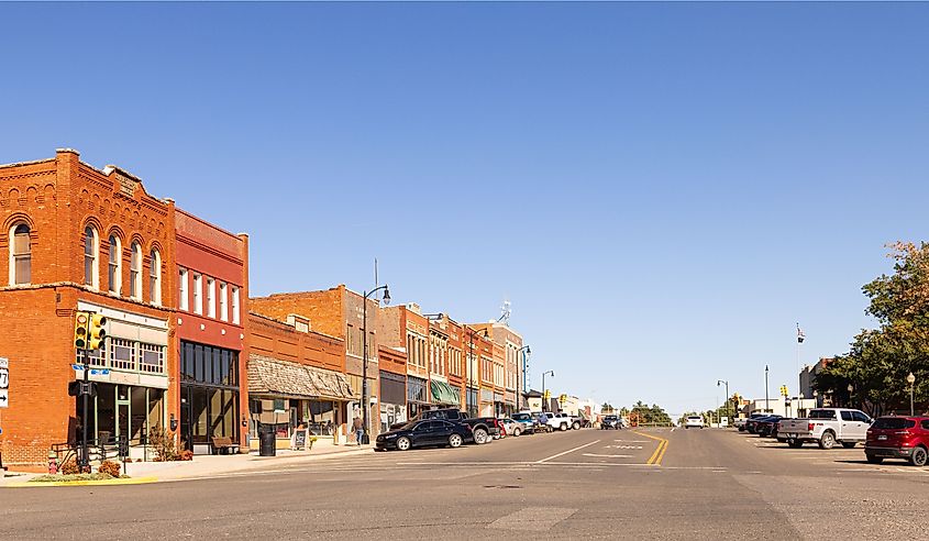 The old business district on 7th Street in Perry, Oklahoma.