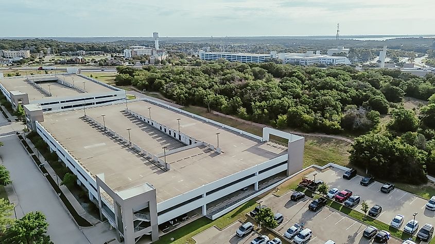 Lush green suburban office campus in Westlake and Trophy Club, suburbs of the Dallas-Fort Worth metroplex