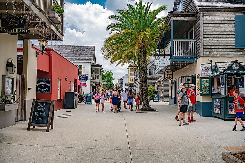 Tourists on the streets of the ancient town of St. Augustine, Florida