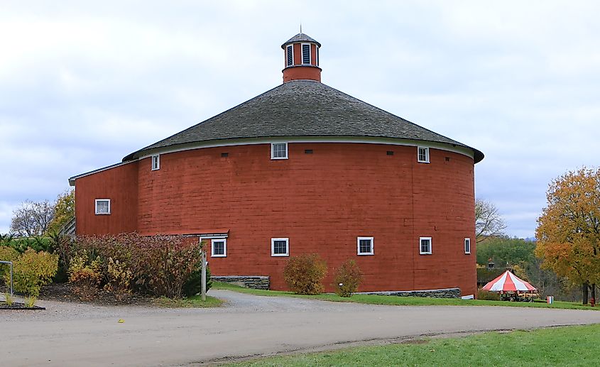 Round Barn found at the Shelburne Museum in Vermont. Editorial credit: Harold Stiver / Shutterstock.com