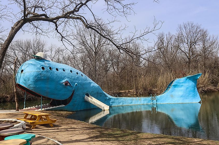  Vintage old metal local landmark in swimming pond in public park in Catoosa Oklahoma on iconic Route 66 Highway. Editorial credit: Vineyard Perspective / Shutterstock.com