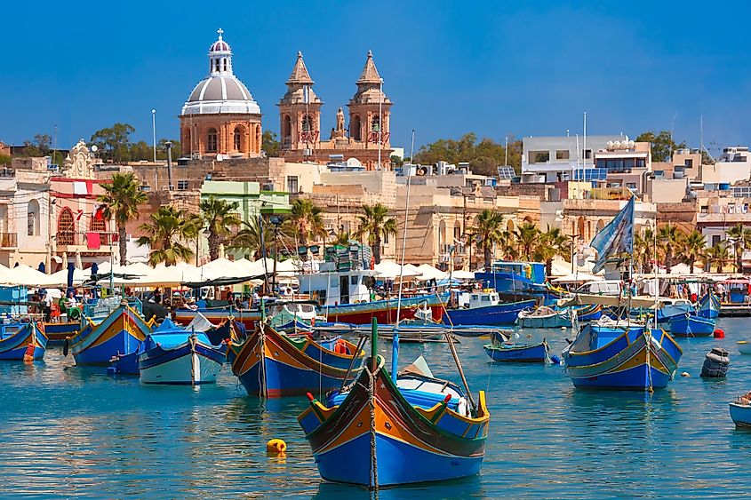 Harbor of Mediterranean fishing village Marsaxlokk, Malta