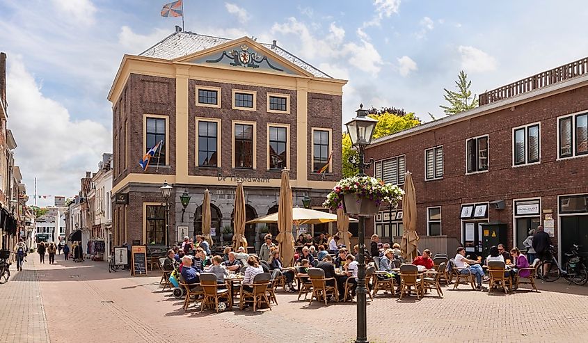 Cozy market square in the center of the medieval fortified town of Brielle, The Netherlands.