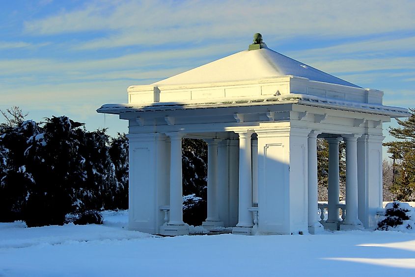 Snow-covered pavilion in Hershey, Pennsylvania