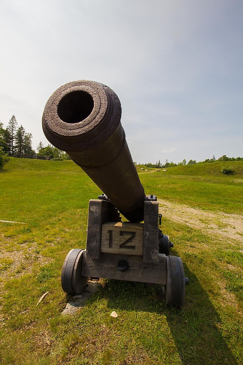 A vertical shot of the cannon in Fort George, Castine, Maine.