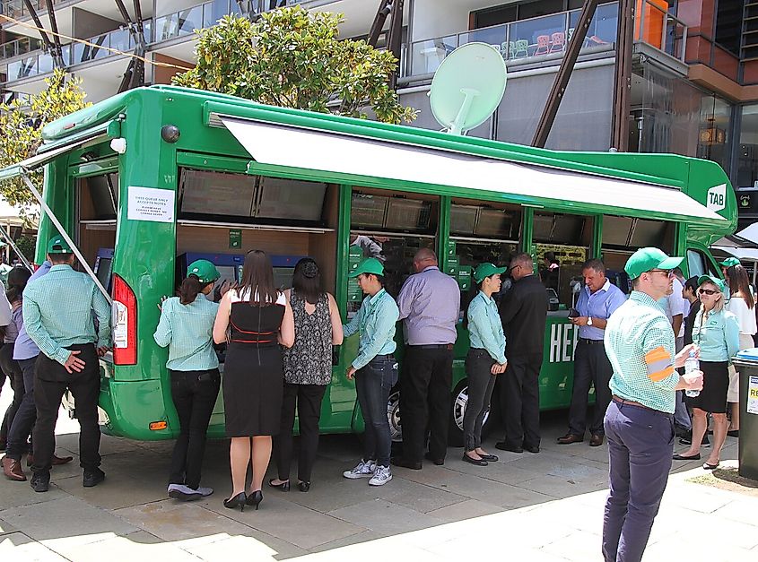 Betting vans provide a mobile service to Australian gamblers on Melbourne Cup Day. Source: WIkimedia/Tony Hisgett