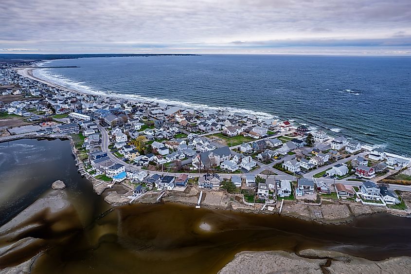 Aerial view of Wells Beach, Maine.