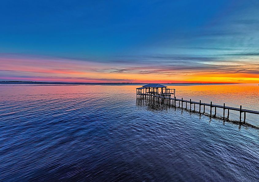 A stunning sunset over Apalachicola Bay in Carrabelle, Florida