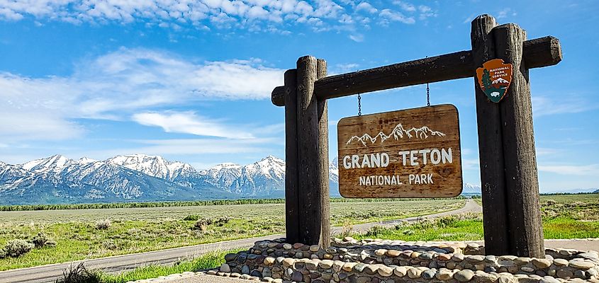 Sign for the Grand Teton National Park in Wyoming.