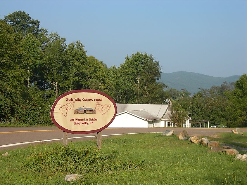 Roadside sign for Cranberry Festival in Shady Valley, Tennessee