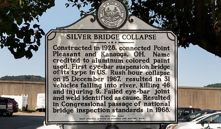 Sign for The Silver Bridge which collapsed in 1967 in Point Pleasant