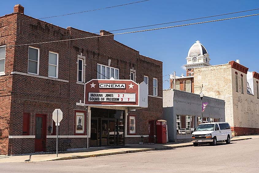 A historic cinema in downtown Marshall, Missouri.