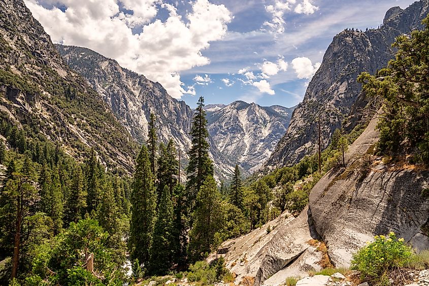 Looking into Kings Canyon along the Rae Lakes Loop hiking trail in Kings Canyon National Park, California