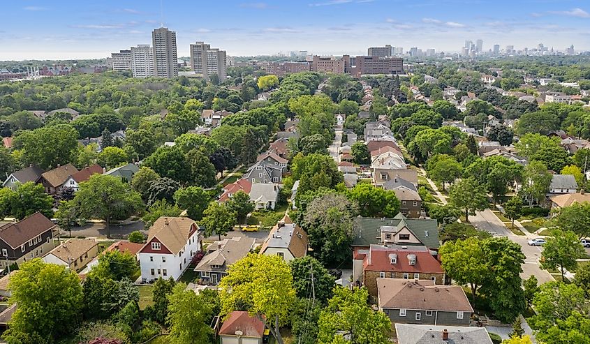 Aerial view of Shorewood, Wisconsin.