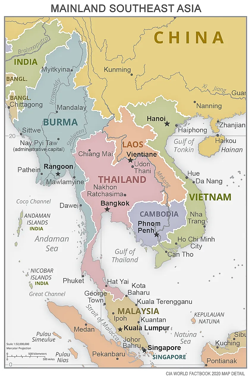 A political map of the Indochinese Peninsula.