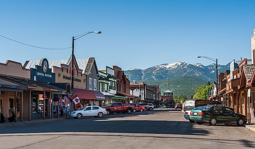 View of the main street of Whitefish, Montana. 