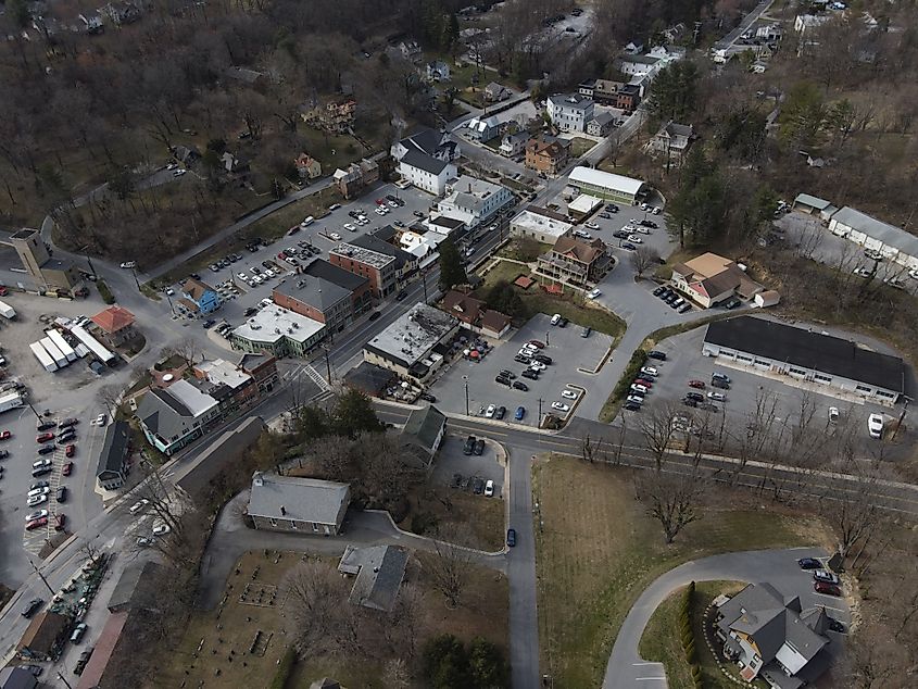 Aerial view of Sykesville in Maryland.