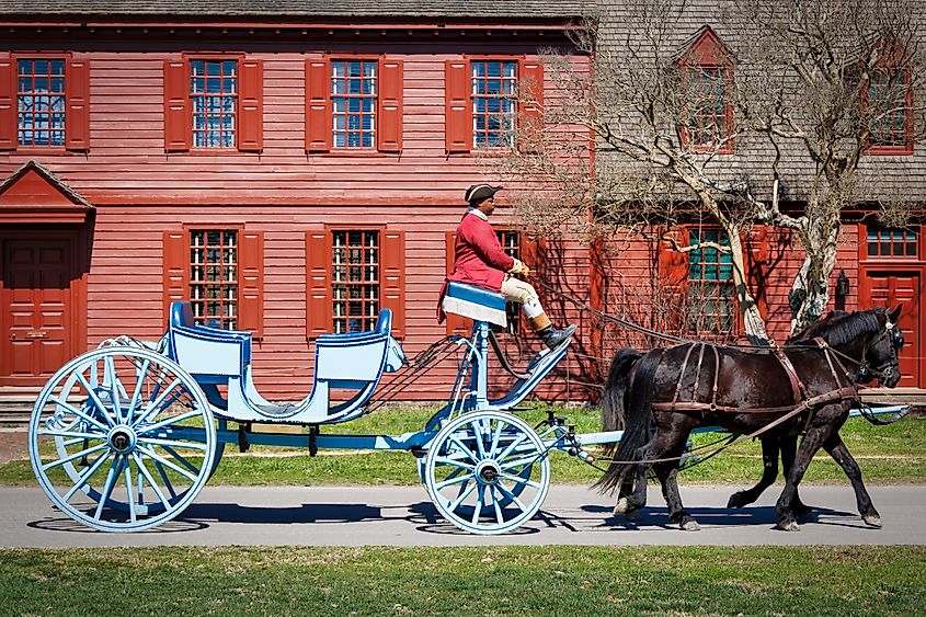 A horse-drawn carriage in Colonial Williamsburg, Virginia.