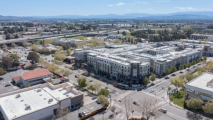 Springtime view of the downtown skyline of Dublin, California, USA.