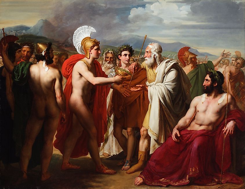 Achilles Presents the Prize of Wisdom to Nestor During the Funeral Games by the artist Charles Philippe Auguste de Lariviere.