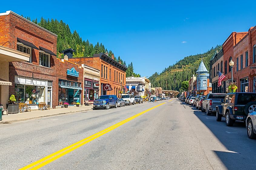 Bank Street, the main street through the historic town of Wallace, Idaho, in the Silver Valley. Editorial credit: Kirk Fisher / Shutterstock.com