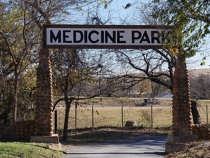 Stone gate at the entrance to Medicine Park, Comanche County, Oklahoma