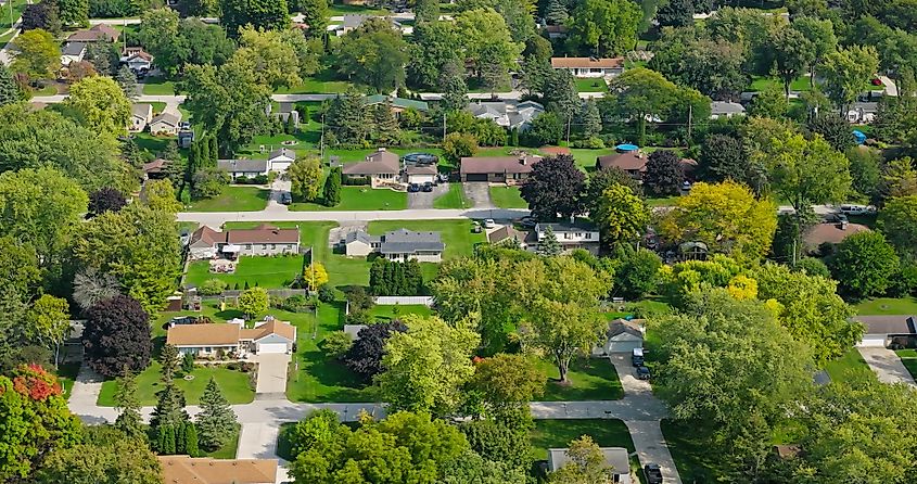 Aerial View of Neighborhood in Brookfield, Wisconsin