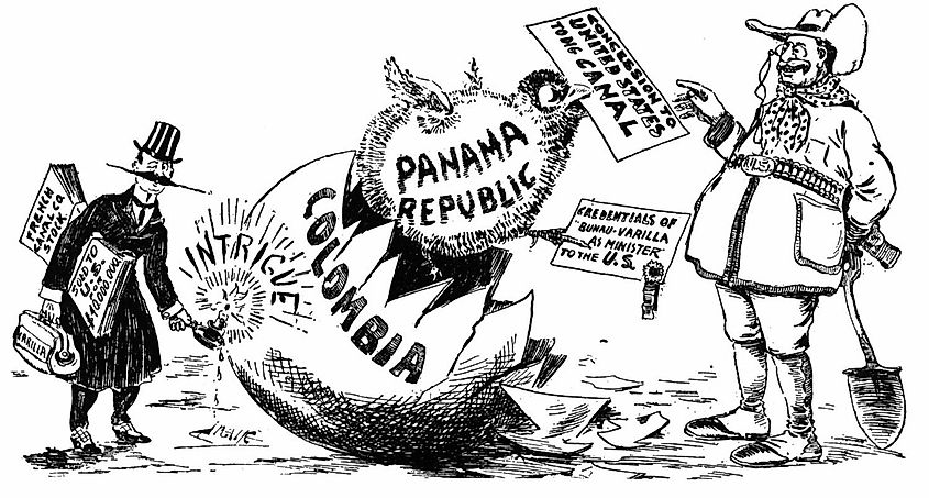 Panama Canal US cartoon depicting Theodore Roosevelt, New York Times, 1903.