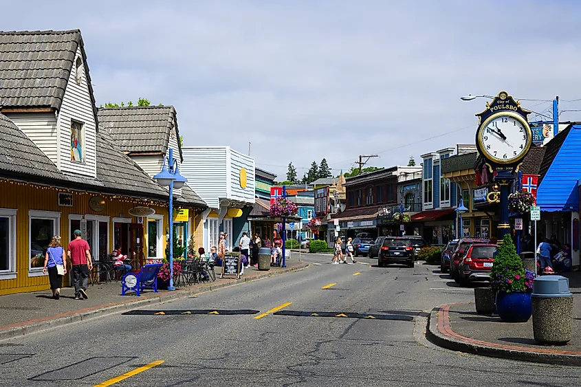 The charming Front Street in Poulsbo, Washington.