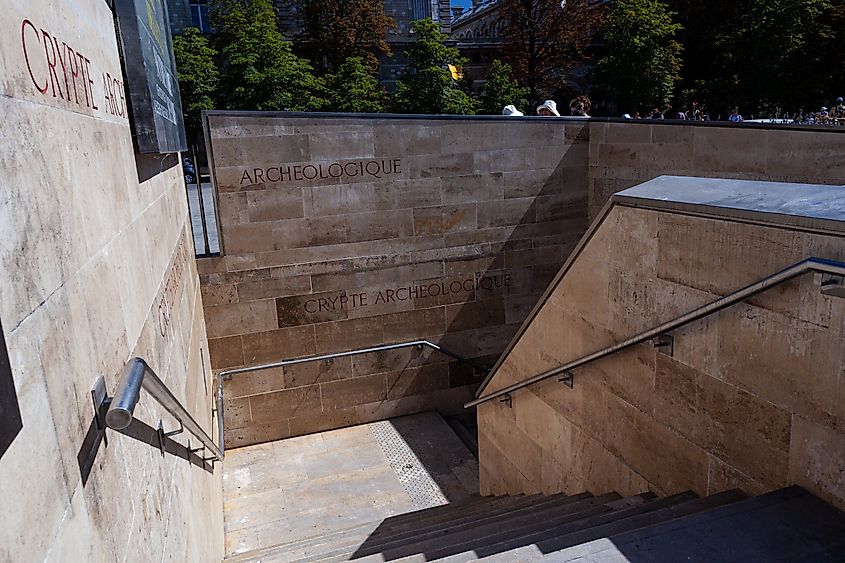 Staircase of the entrance at the Notre-Dame de Paris Crypte Archeologique.