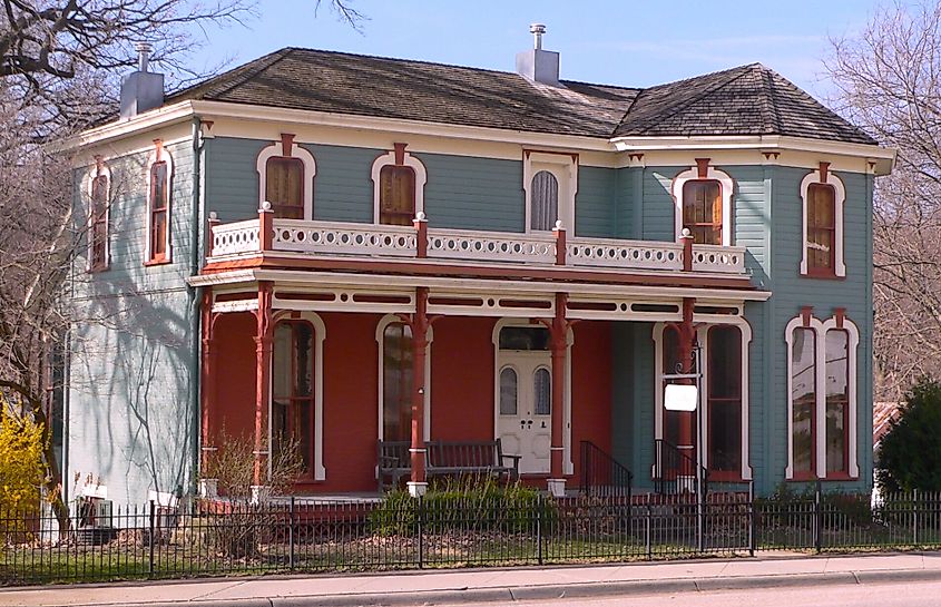 The 1860-constructed Carson house on the south side of Main Street in Brownville, Nebraska.