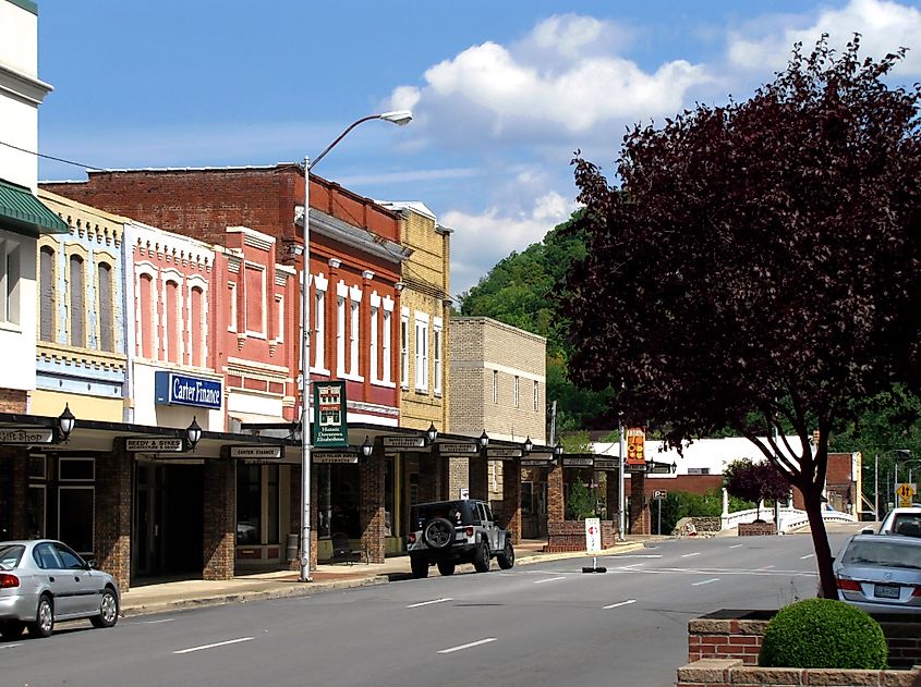 Buildings along Elk Avenue in Elizabethton, Tennessee, United States.