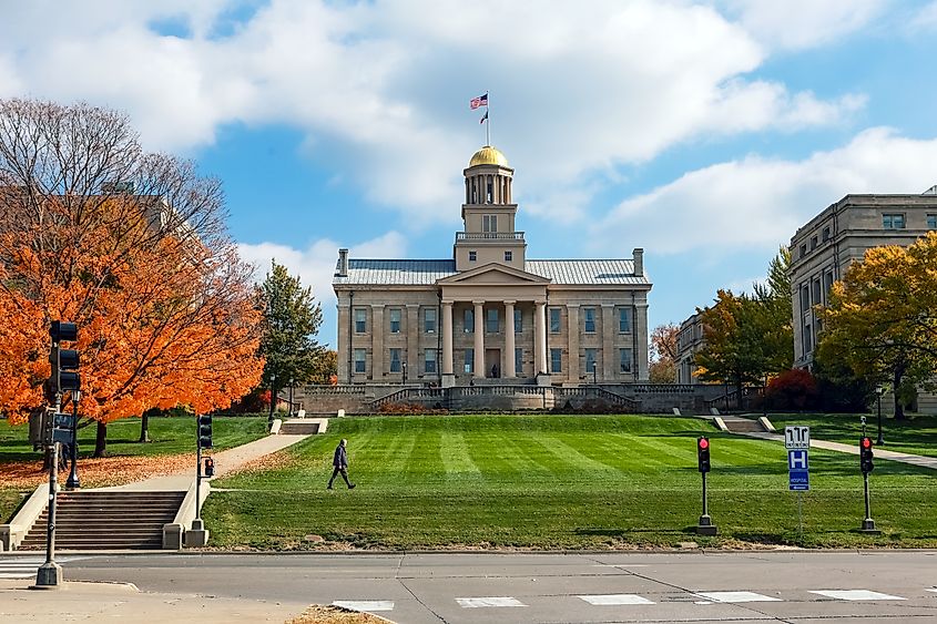 Old Capitol building in the University of Iowa Campus in Iowa City, Iowa.