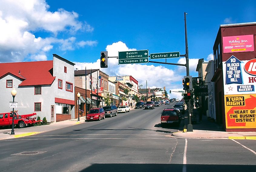 The vibrant downtown area of Ely, Minnesota.