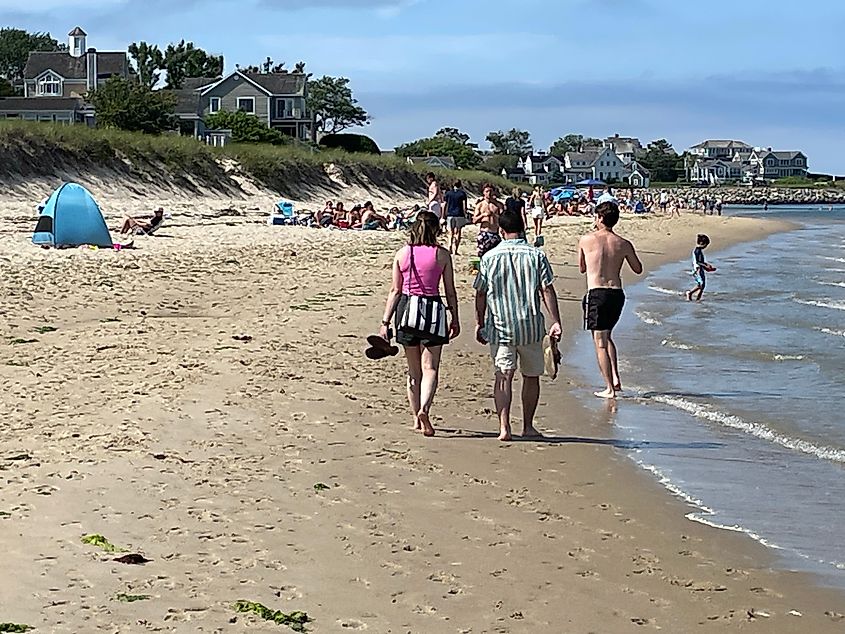 People on the Lighthouse Beach in Chatham Massachusetts on Cape Cod in the summer
