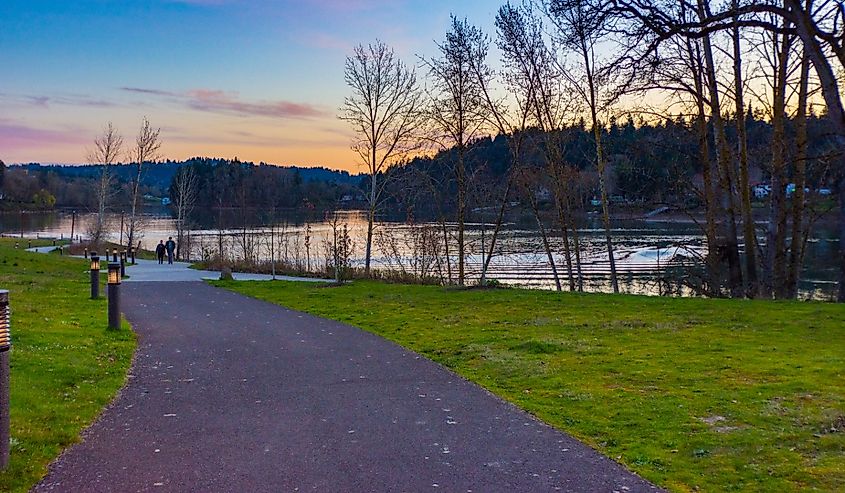 Milwaukie, Oregon waterfront at sunset.