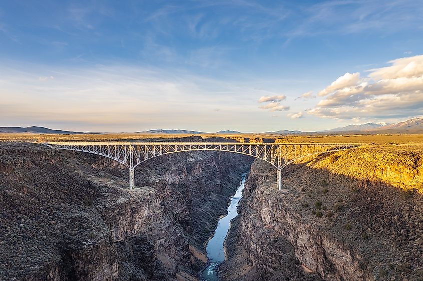 The Rio Grande Gorge Bridge over the Rio Grande River in New Mexico.