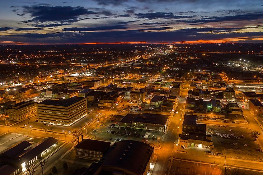 Aerial View of Aberdeen, South Dakota at Dusk.