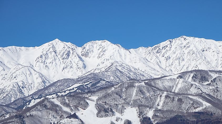Snow-covered Hakuba Sanzan in the Northern Alps.