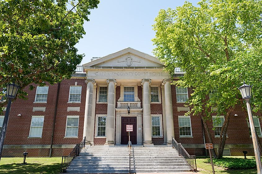 The exterior of the Cape May County Courthouse in Cape May Court House, New Jersey.